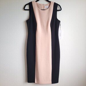 New Calvin Klein Colorblock Sleeveless Stretch Sheath Dress in Black/Blush